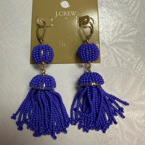 NWT J.Crew Purple Beaded Tassel‎ Earrings - Picture 2 of 5